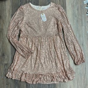 Rose Gold Love Riche Long Sleeved Sequined Dress